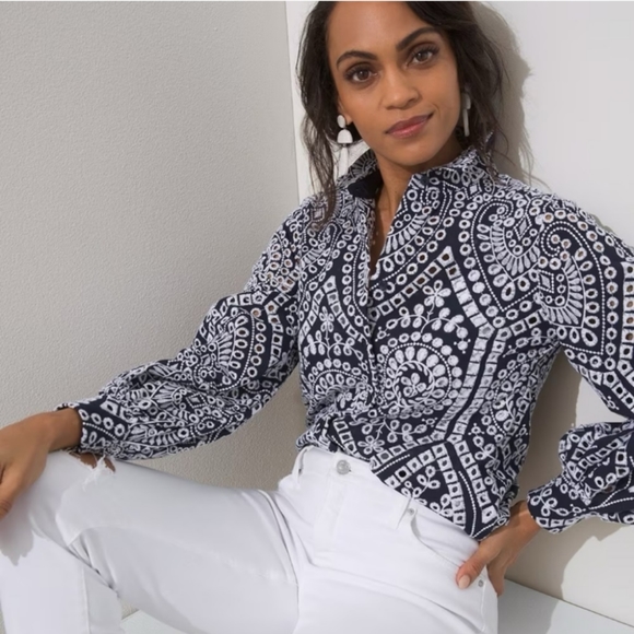 Chico's Tops - Chicos coveted Eyelet Billow Sleeve Shirt Size 12